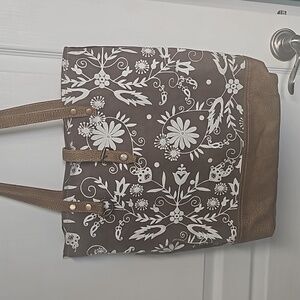 Myra Bag Upcycled Canvas & Leather Shoulder Bag in Brown Blossum Floral Print